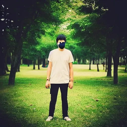 Image similar to “a guy with a mask in a park”