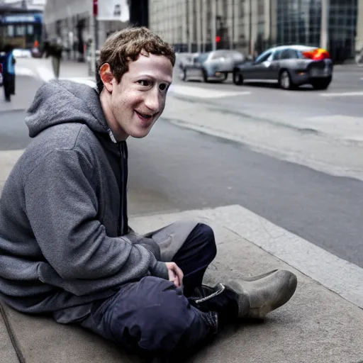 Prompt: mark zuckerberg as a homeless man, 4 k ultra high detailed