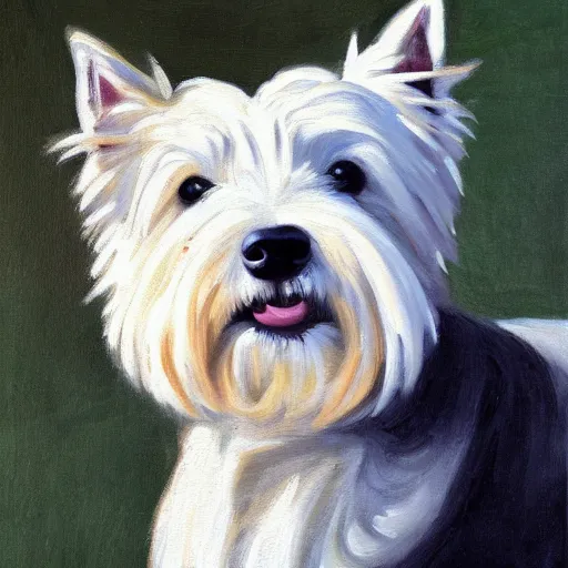 Prompt: a painting of a westie in the style of Rosa Bonheur