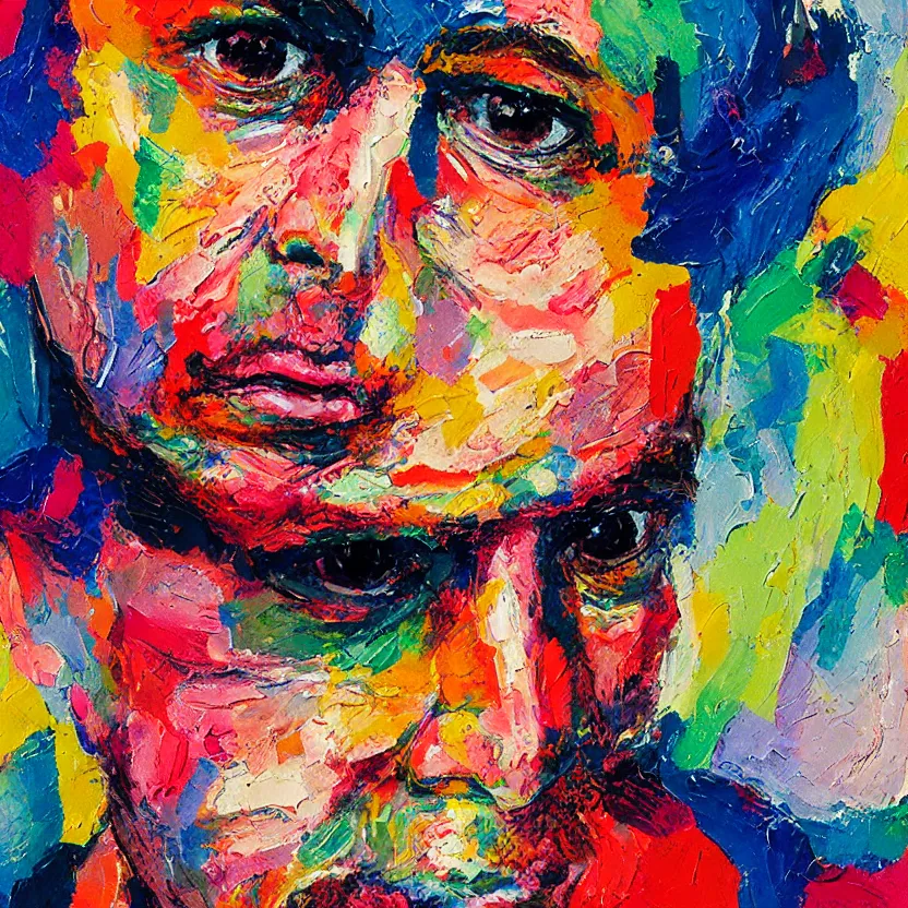 Prompt: intricate portrait made of colorful gouache thick impasto circles