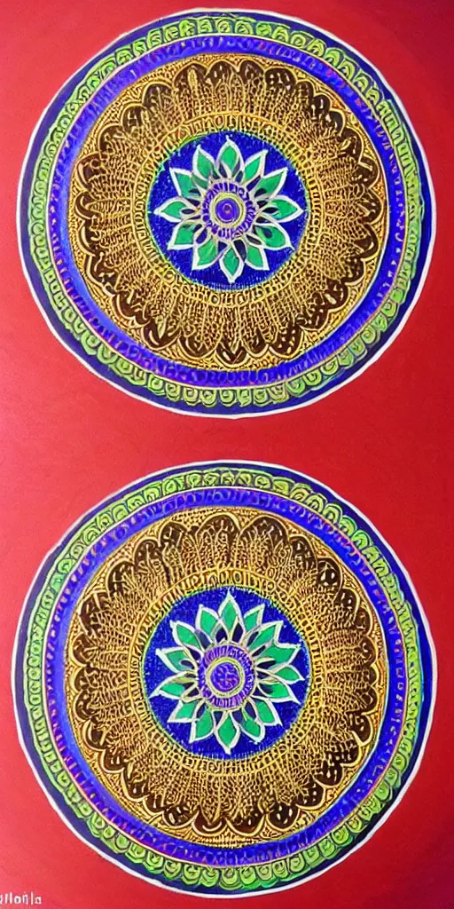 Image similar to a very intricate mandala half painted