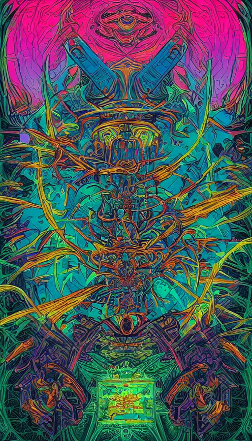 Image similar to psytrance artwork, by dan mumford