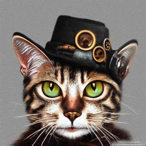 Image similar to photorealistic portrait of a steampunk cat