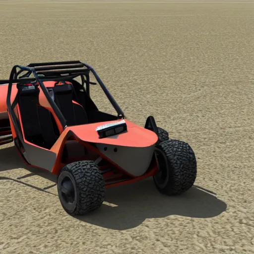 Image similar to parked tesla dune buggy, realistic, detailed