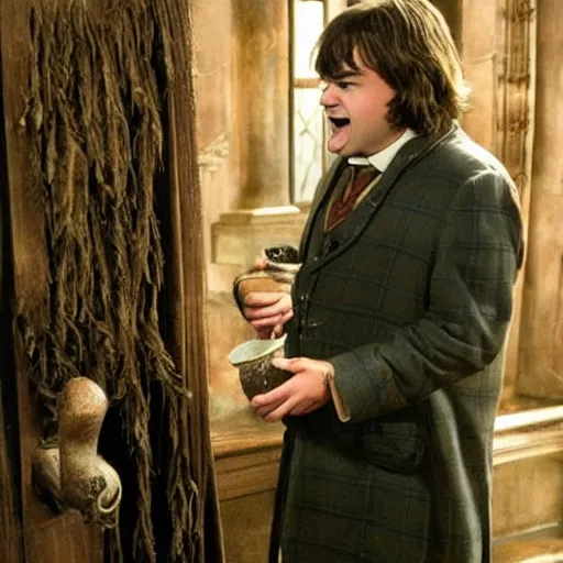 Prompt: Jack Black playing Hermoine in the Harry Potter films