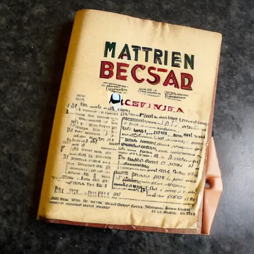 Prompt: 1940s recipe book cover with recipes for matzah