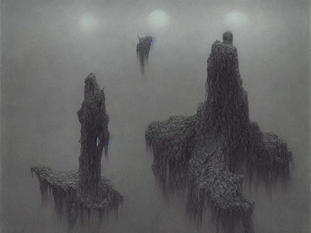 Image similar to down with my demons, by zdzislaw beksinski, oil on canvas