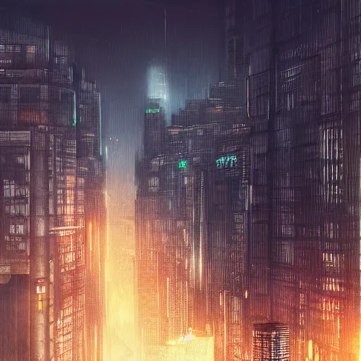 Image similar to An expansive brutalist busy city made of concrete golden hour volumetric lighting highly detailed digital art trending on Artstation, blade runner