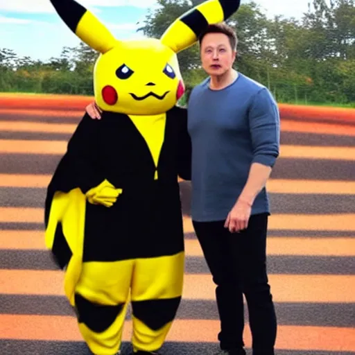 Image similar to elon musk Wearing a pikachu costume