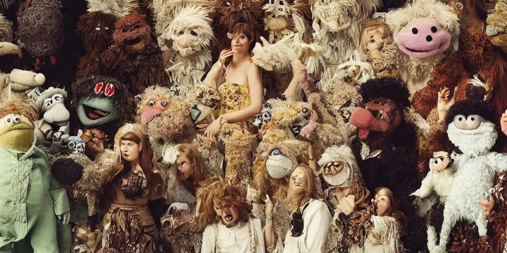 Image similar to stuffed animal and muppet kaiju apocalypse in the style of Alma-Tadema