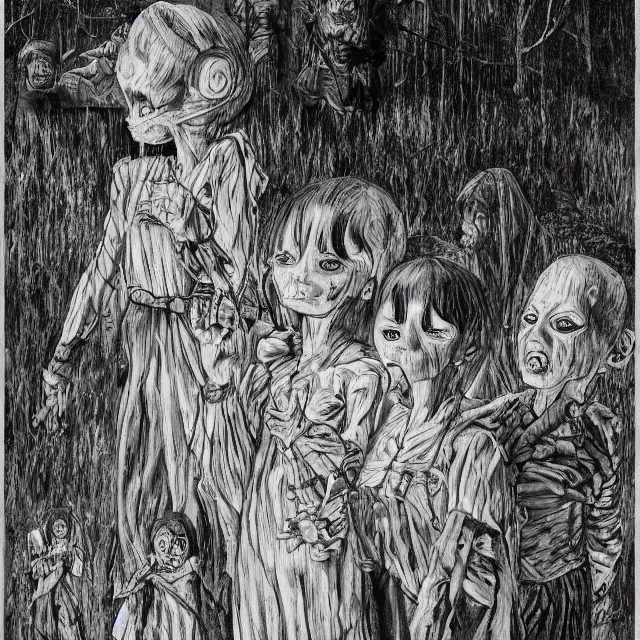 Image similar to a painting of the children of the grave by junji ito, dark fantasy art, high detail, trending on artstation