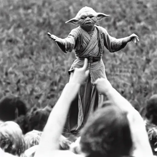 Image similar to yoda performing at woodstock