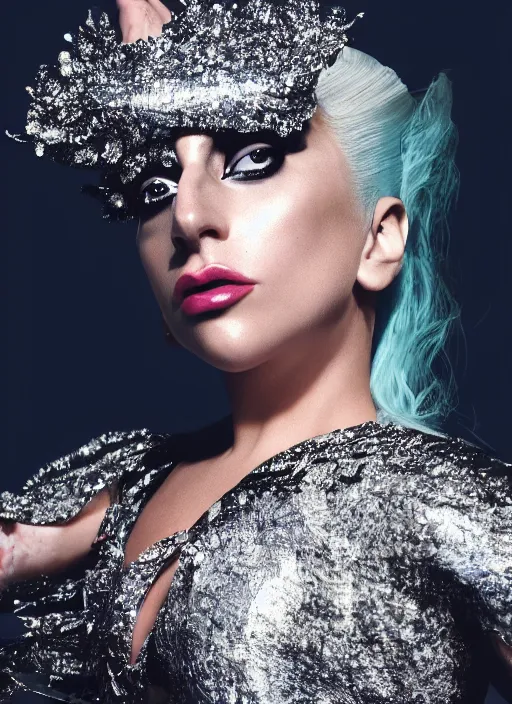 Prompt: lady gaga fashion outfit photoshoot by nick knight editorial studio lighting Highly realistic. High resolution. Highly detailed. Dramatic. 8k.4k.