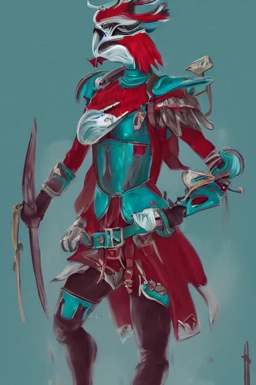 Prompt: female adventurer in tight full - body teal leather armor of japanese design with red accents and a white porcelain crow mask, trending in artstation, japanese, by sakimichan establishing shot