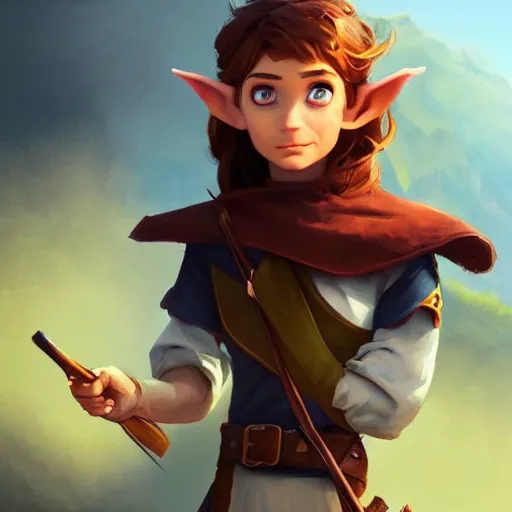 Prompt: Portrait of an elf ranger, brown long hair, no beard, inquisitive look, perfect facial symettry, mattepainting concept Blizzard pixar maya engine on stylized background splash comics global illumination lighting artstation lois van baarle, ilya kuvshinov, rossdraws