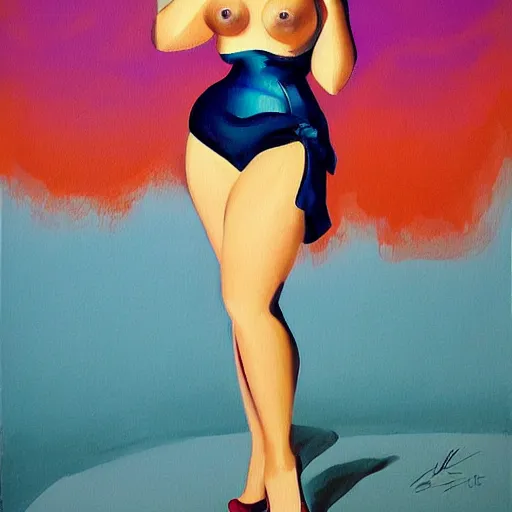 Image similar to retro pinup painting of christina hendricks