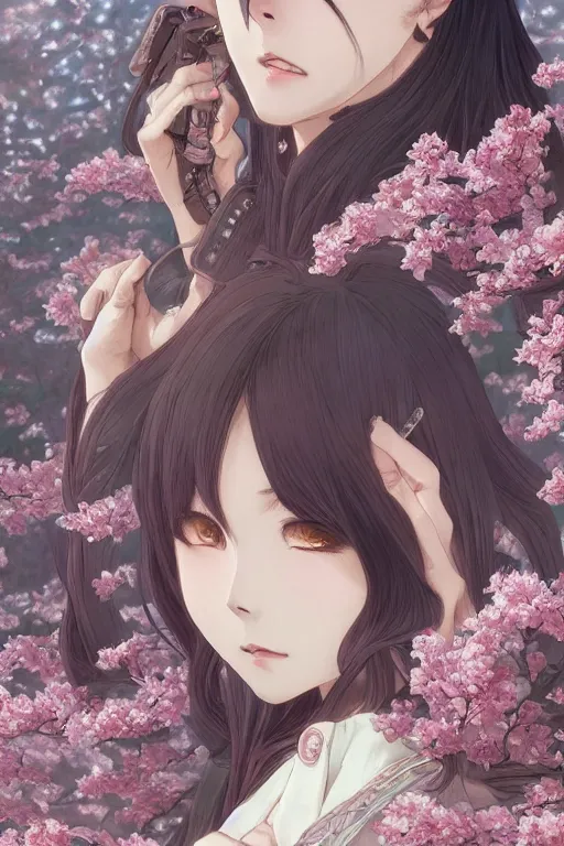 Image similar to anime cottagecore BTS k-pop band, phone wallpaper. intricate, elegant. the background is cherry blossoms !. highly detailed, digital painting, artstation, concept art, smooth, sharp, focus, illustration. . art by artgerm and greg rutkowski and alphonse mucha, in the style of japanese manga