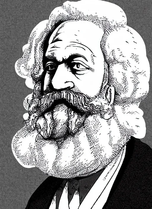 Image similar to cell shaded key visual of a karl marx in the style of studio ghibli, moebius, makoto shinkai