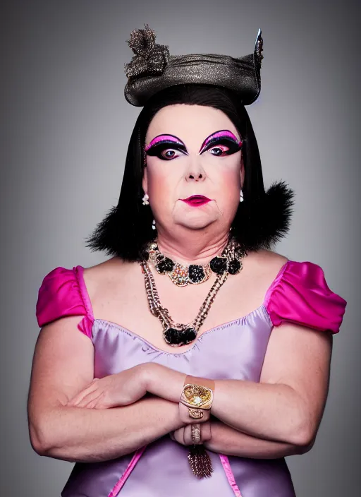 Image similar to studio portrait of lindsey graham in full drag dressed in drag dressed as a woman makeup, 8 k, studio lighting, key light, back light, sequents,