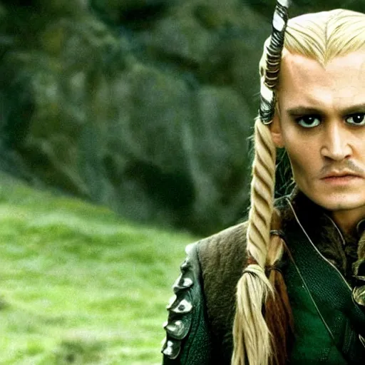 Image similar to A still of Johnny Depp as Legolas in Lord of the Rings (2001)