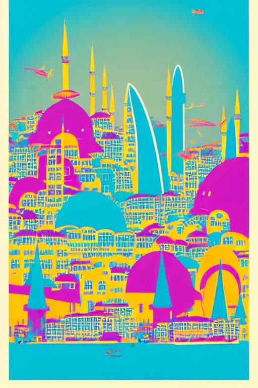 Image similar to minimalist boho style art of colorful istanbul skyline, illustration, vector art