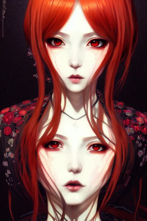 Image similar to portrait of beautiful young gothic anime maiden, cute-fine-face, pretty face, realistic shaded Perfect face, fine details. Anime, cyberpunk, Warhammer, highly detailed, artstation, illustration, art by Ilya Kuvshinov and Gustav Klimt