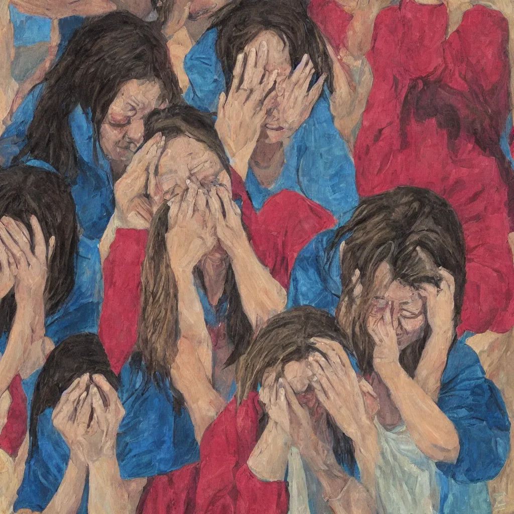 Image similar to women crying, matt painting