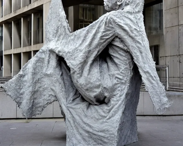 Image similar to by francis bacon, louise bourgeois, bruno catalano, mystical photography evocative. an fractal concrete brutalist carved sculpture, standing in a city center.