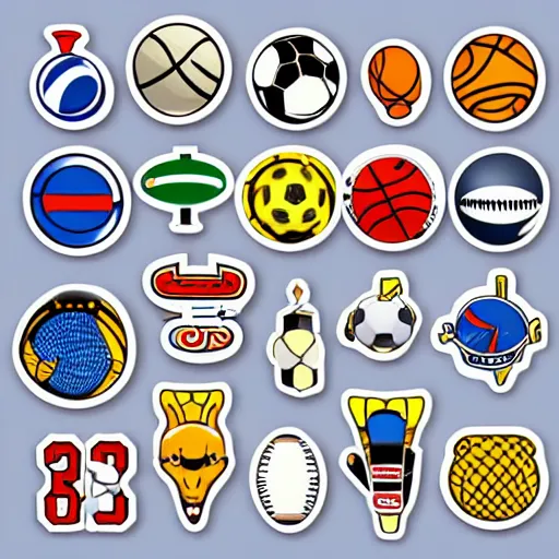 Prompt: Sports themed stickers, sports balls, sticker collection