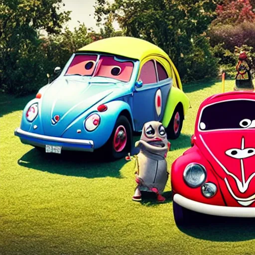 Image similar to a hybrid lady bug and'herbie the love bug'car, imax, 7 0 mm, movie still