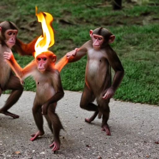 Prompt: Birthday monkeys dancing around a fire