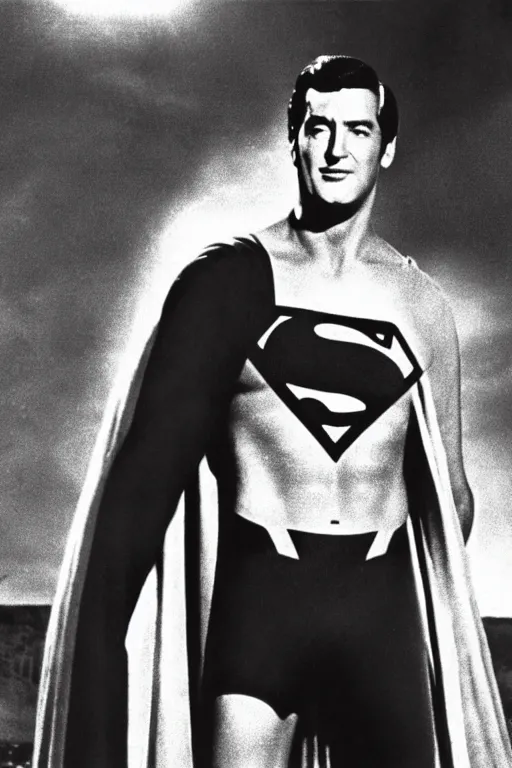 Image similar to rock hudson playing superman in 1 9 7 8, superhero movie