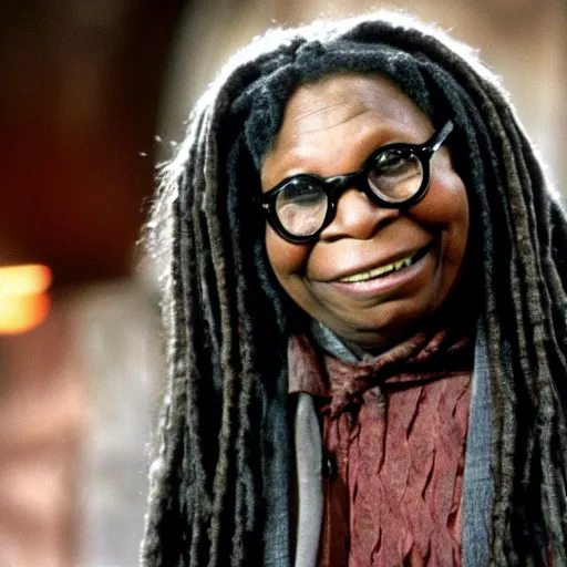 Image similar to whoopi goldberg as hagrid from harry potter movie