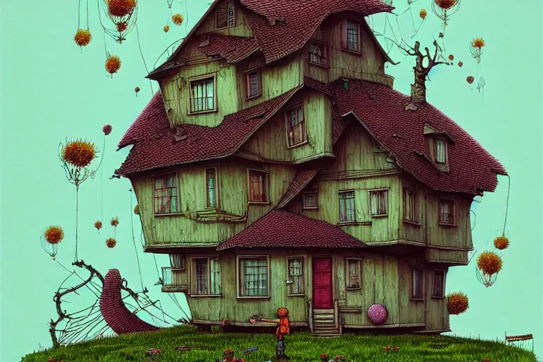 Prompt: house by alibaba, art by gediminas pranckevicius, geof darrow, dark shadows, hard lighting, floralpunk, inking, etching, screen print, masterpiece, trending on artstation, sharp, high contrast hd, 8 k hyper detailed