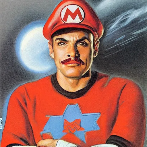 Prompt: Mario, artwork by Earl Norem,