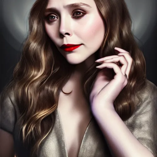 Image similar to elizabeth olsen inspired avant-garde art, deco fashion, highly detailed, photorealistic portrait, bright studio setting, studio lighting, crisp quality and light reflections, unreal engine 5 quality render