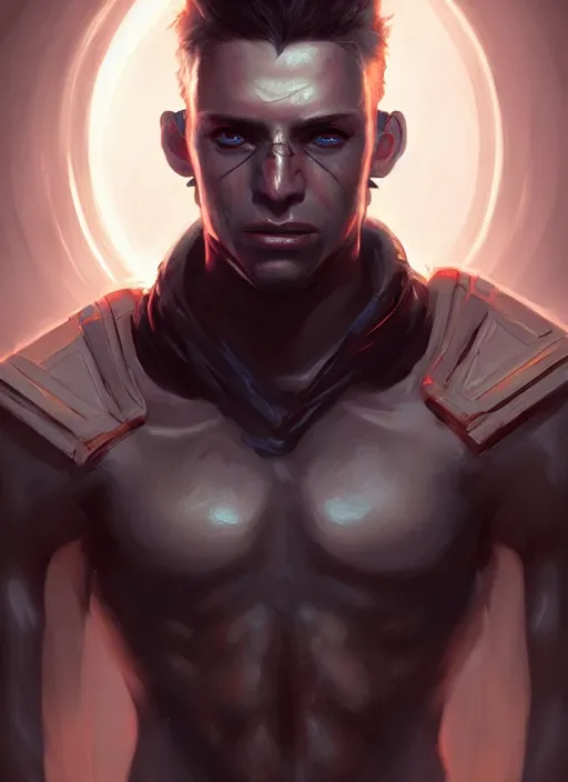 Image similar to « a portrait of a muscular cyberpunk male warrior, jesus, glowing eyes, a digital painting by charlie bowater, featured on cgsociety, fantasy art, behance hd, wiccan, artstation hd »