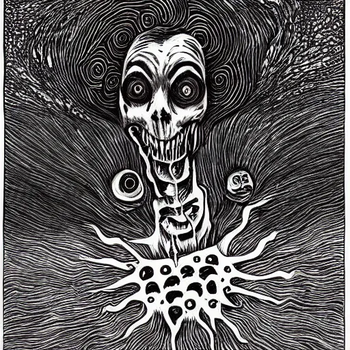 Prompt: Eldritch Horror eating the Sun, dark, horror, art by Junji Ito