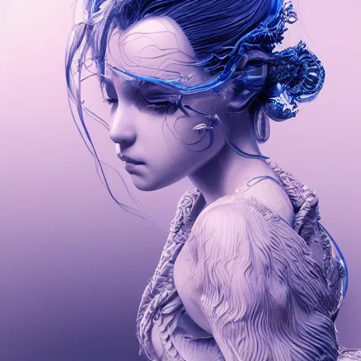 Image similar to the portrait of a blueberry that resembles an absurdly beautiful, graceful, elegant, sophisticated gravure idol, an ultrafine hyperdetailed illustration by kim jung gi, irakli nadar, intricate linework, bright colors, octopath traveler, final fantasy, unreal engine 5 highly rendered, global illumination, radiant light, detailed and intricate environment