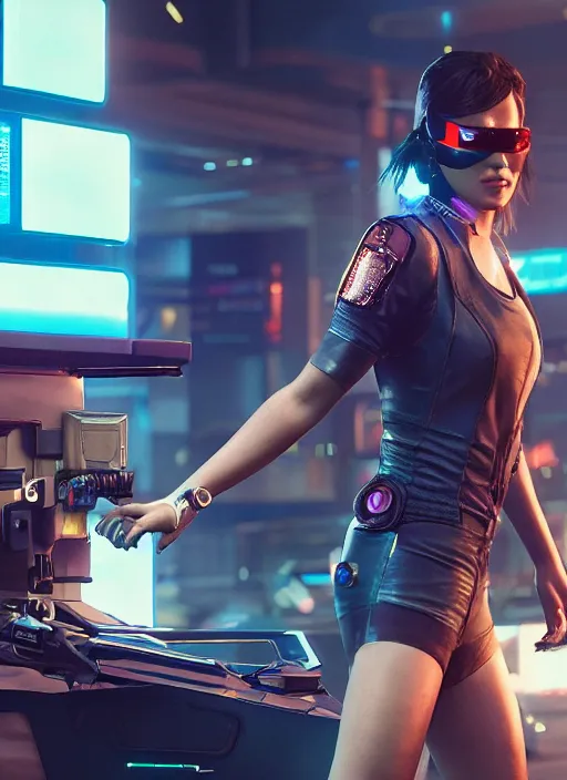 Prompt: film still of Kathryn Celestre as Panam Palmer in Cyberpunk 2077, gameplay, 8k, HD