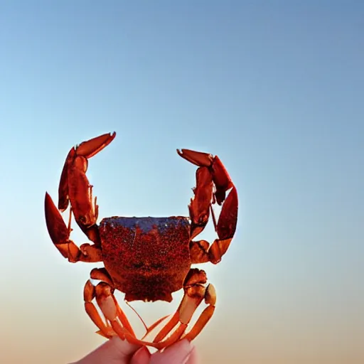 Image similar to crab ( holding a knife in its claw ) nature photography, golden hour