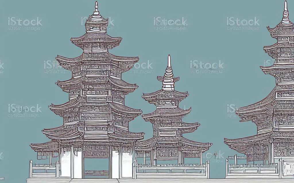 Prompt: large chinese buddhist pagoda in park, vector art, minimalism,