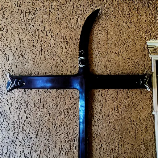 Prompt: sword of justice hanging on a wall