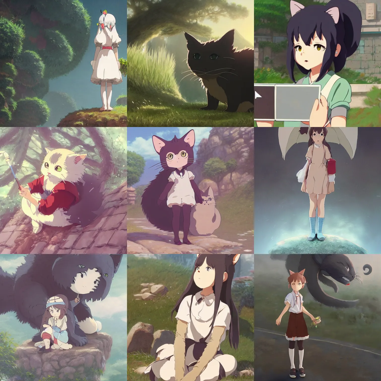 Prompt: ghibli cute catgirl character concept 4k crisp features miyazaki greg rutkowski