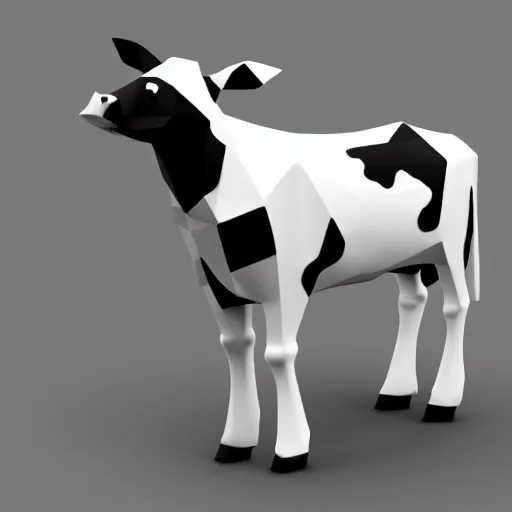 Prompt: isometric 3 d render of a cow, black and white cow with udder. low poly asset