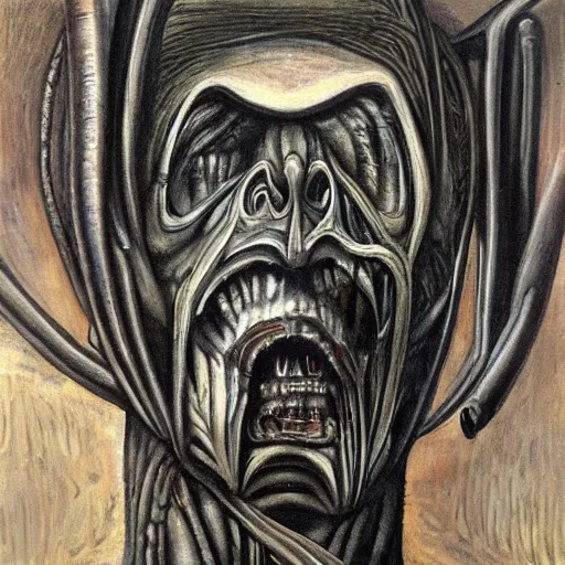 Prompt: the best h.r Giger painting ever, right before he died