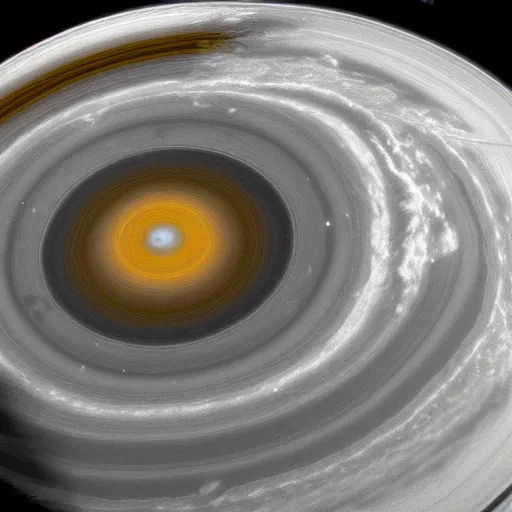 Prompt: ultra detailed zoomed in photo satellite view of a saturn size hurricane swallowing the solar system