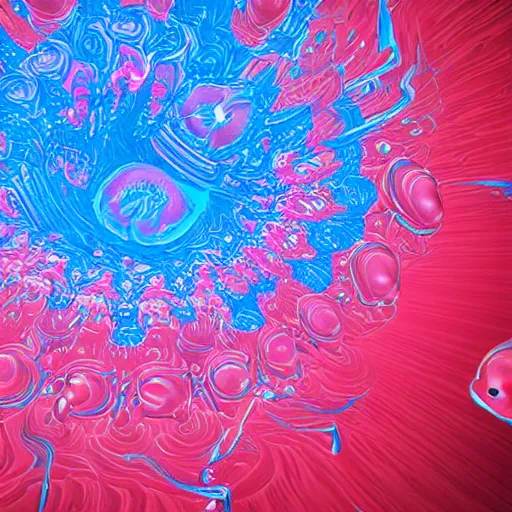 Image similar to raspberry, blueberry, vanilla smoothie explosion, intricate complexity, inverted neon red white and blue drip paint, psychedelic glitch art, trending on art station, photoreal, 8 k, octane render