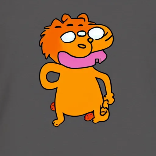 Image similar to Garfield with red eyes and weed around, children drawning,