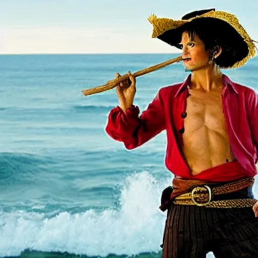 Prompt: real-life luffy, a still of Pirates of the Caribbean